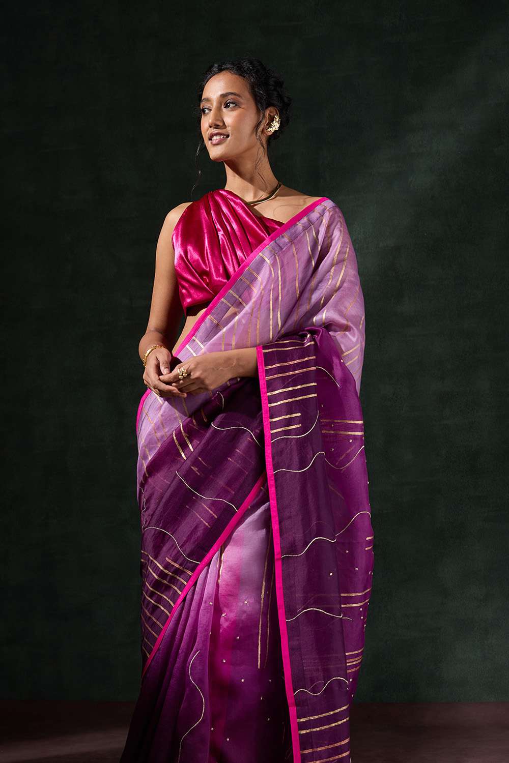 Purple Pure Organza Printed Embroidery Saree image number null