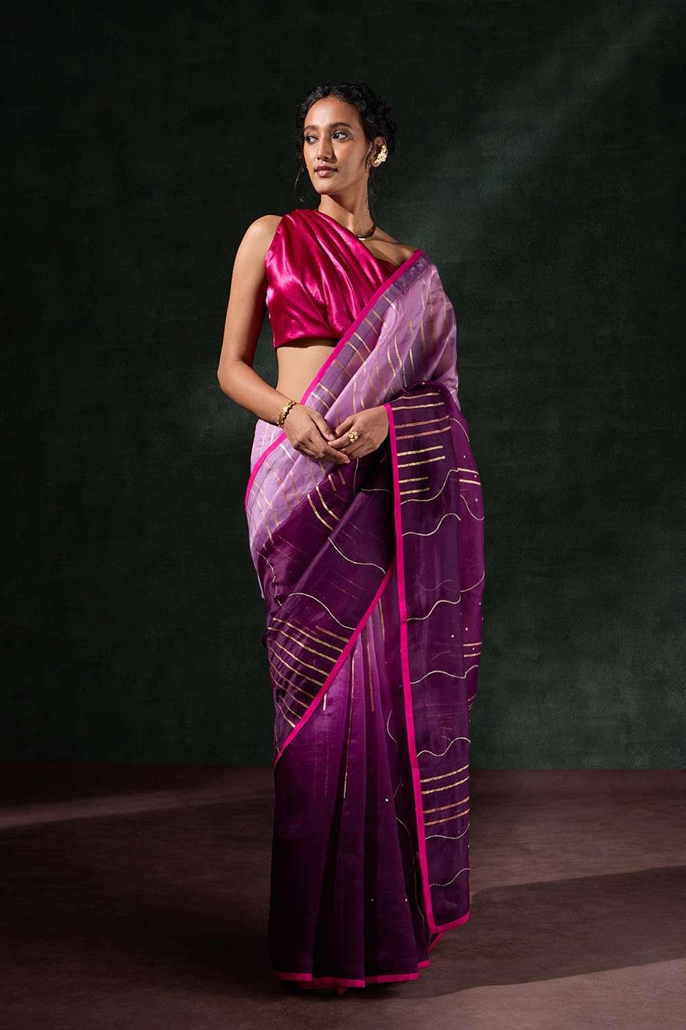 Purple Pure Organza Printed Embroidery Saree image number null