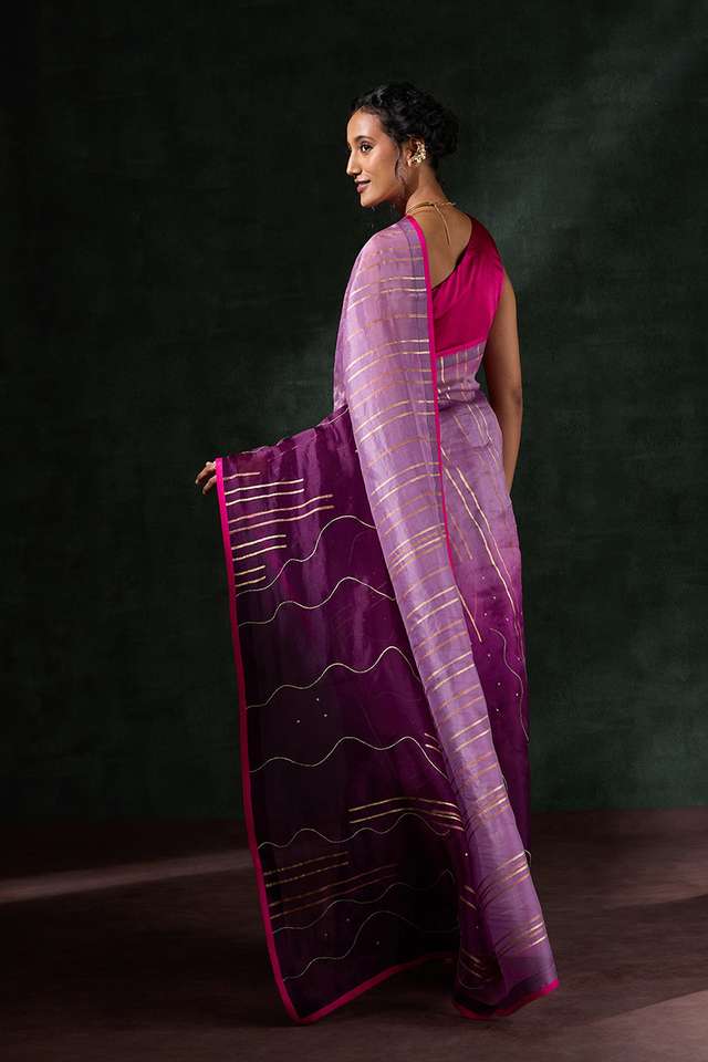 Purple Pure Organza Printed Embroidery Saree thumbnail image number null