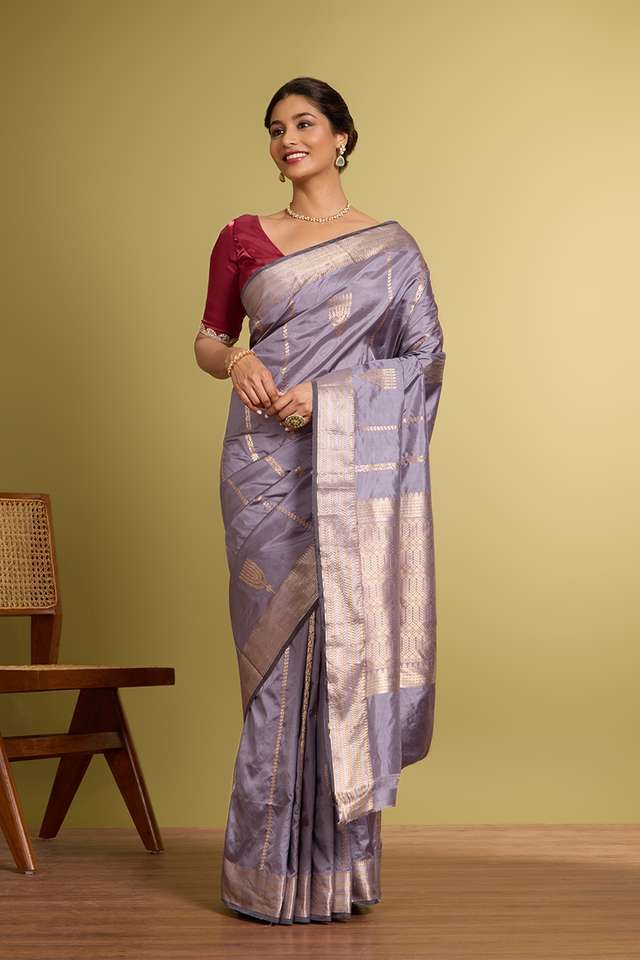 Purple Pure Silk Kadwa Banarasi Saree thumbnail image number null