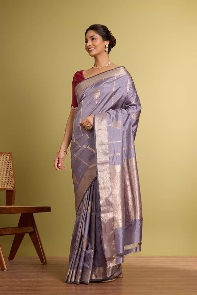 Purple Pure Silk Kadwa Banarasi Saree thumbnail image number null