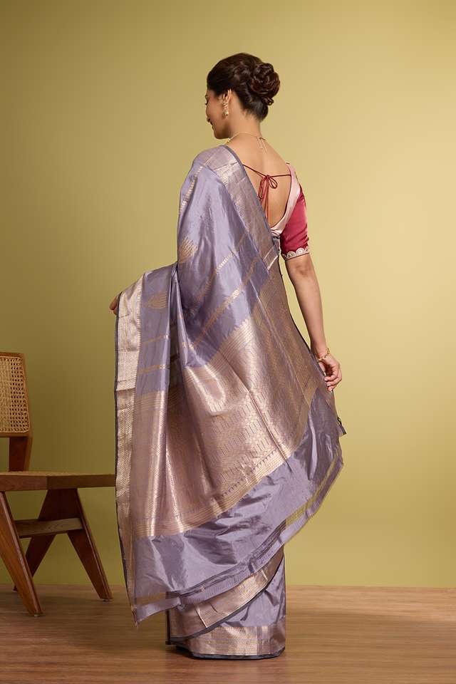Purple Pure Silk Kadwa Banarasi Saree thumbnail image number null
