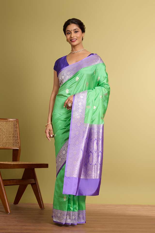 Light Green Pure Silk Kadwa Banarasi Saree image number