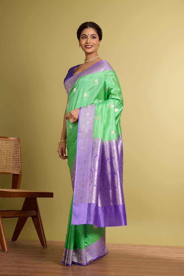 Light Green Pure Silk Kadwa Banarasi Saree thumbnail image number null