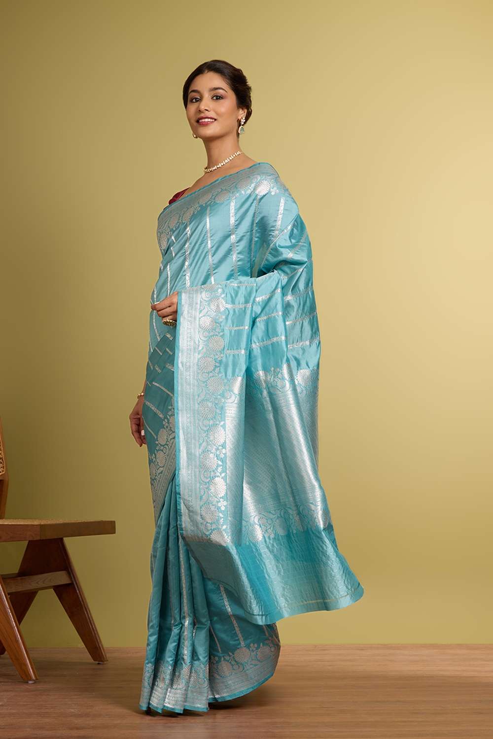 Light Blue Pure Silk Kadwa Banarasi Saree image number null