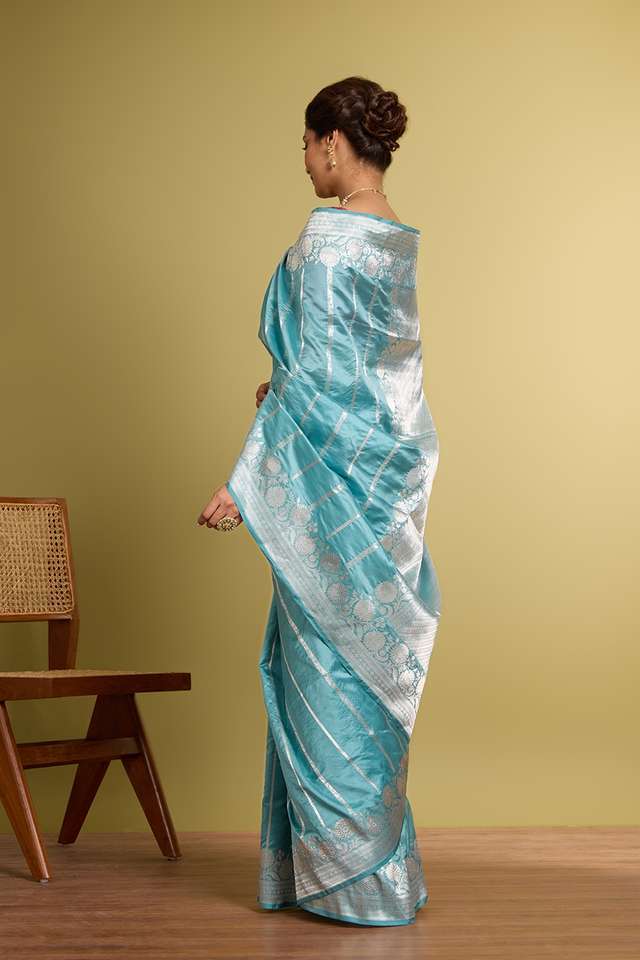 Light Blue Pure Silk Kadwa Banarasi Saree thumbnail image number null