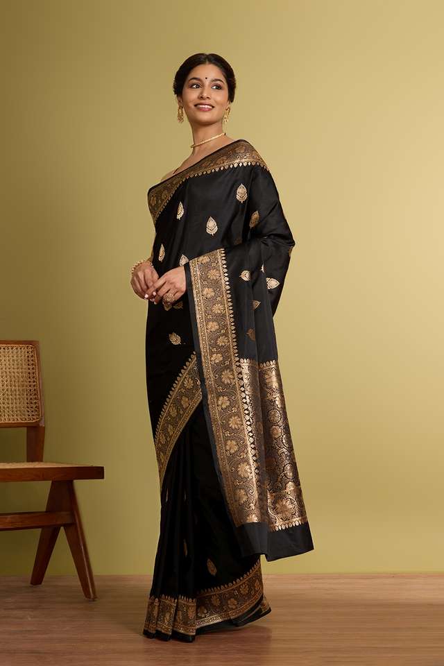 Black Pure Silk Kadwa Banarasi Saree thumbnail image number null