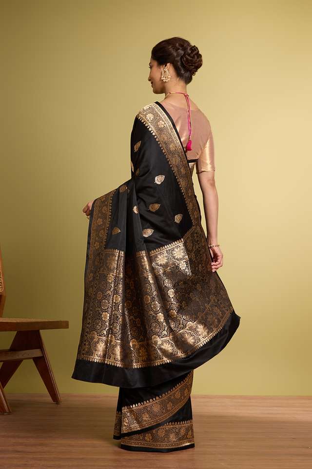 Black Pure Silk Kadwa Banarasi Saree thumbnail image number null