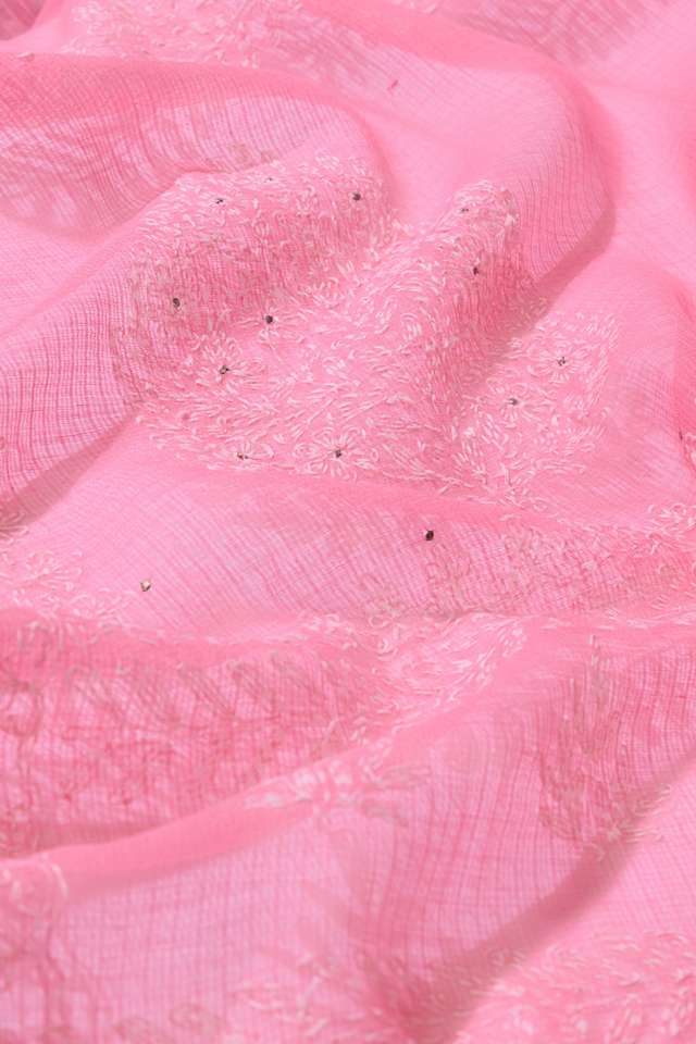 Light Pink Lucknow Pure Cotton Kota Chikankari Saree thumbnail image number null