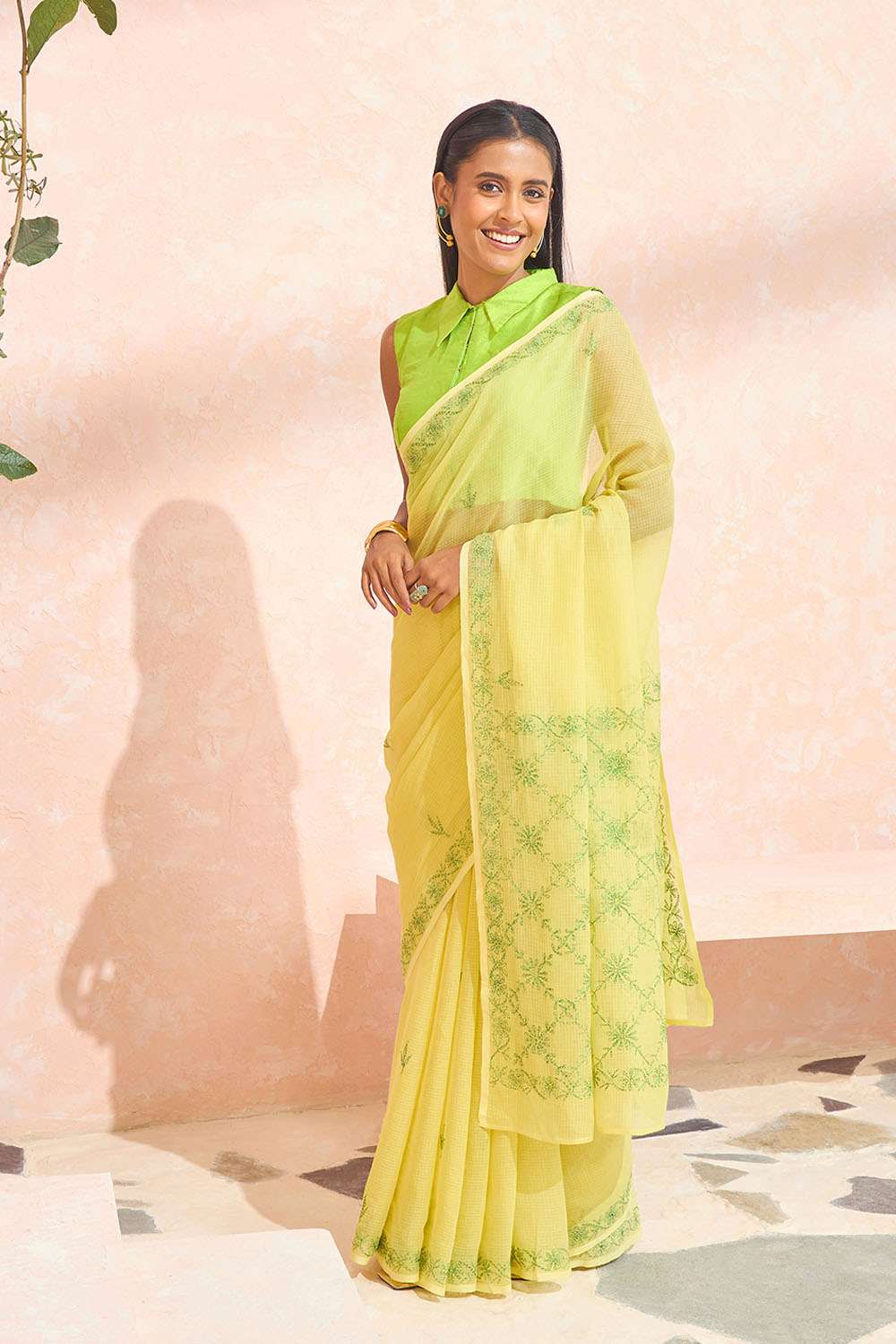 Light Yellow Pure Cotton Kota Chikankari Saree image number null