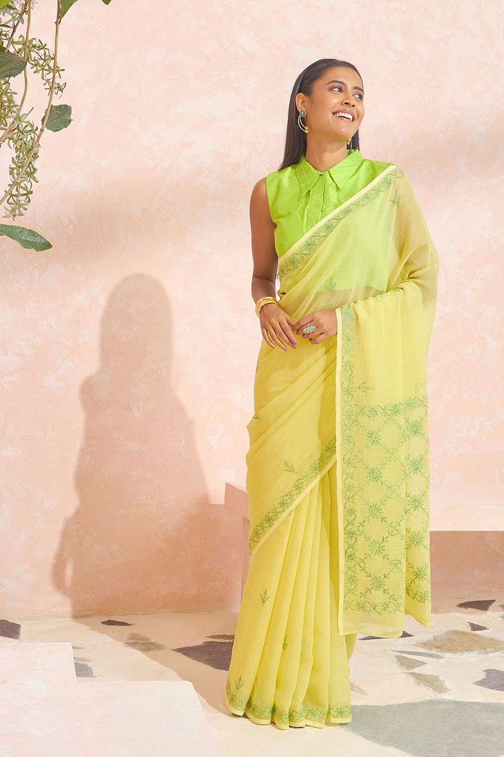 Light Yellow Pure Cotton Kota Chikankari Saree image number null