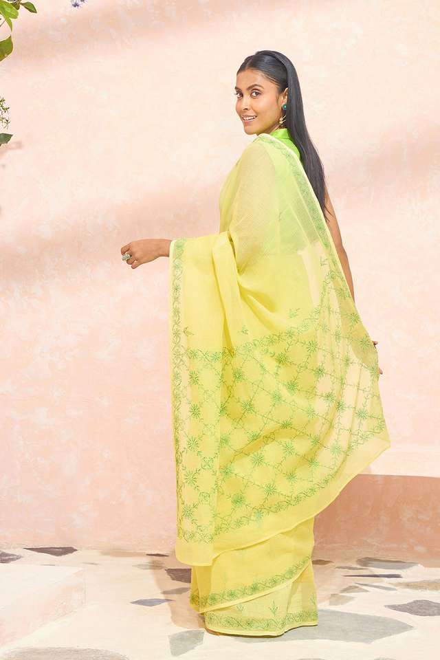Light Yellow Pure Cotton Kota Chikankari Saree thumbnail image number null