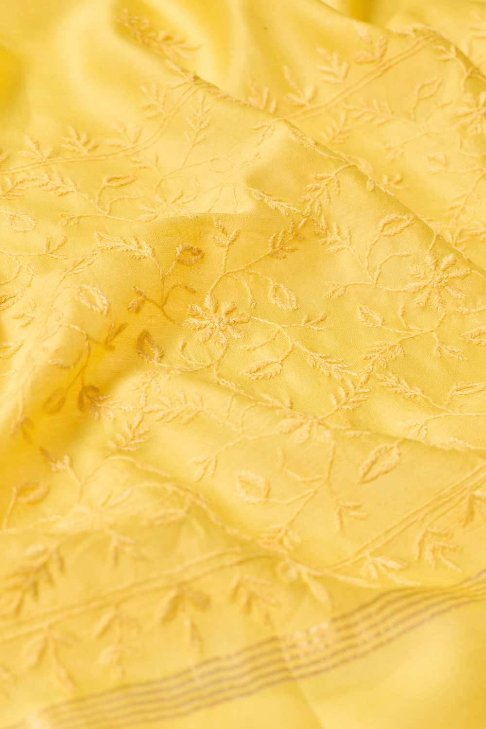 Yellow Lucknow Pure Silk Cotton Chikankari Saree image number null