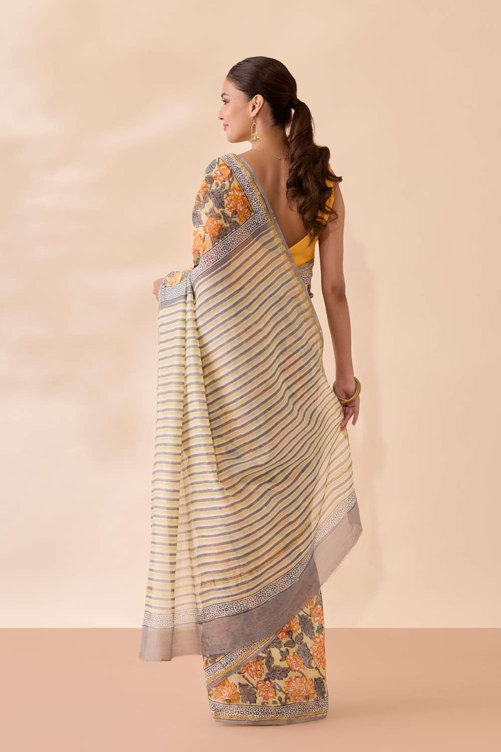 Light Yellow Rajasthan Pure Silk Cotton Printed Sanganeri Saree image number null