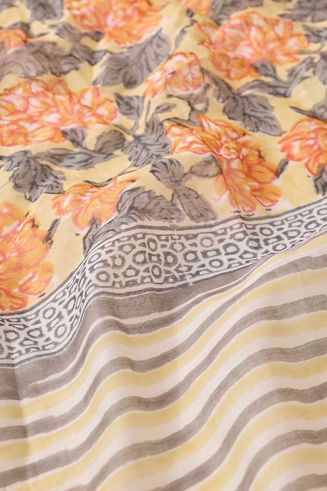 Light Yellow Rajasthan Pure Silk Cotton Printed Sanganeri Saree thumbnail image number null