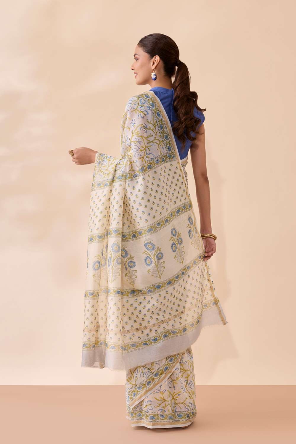 Light Blue Rajasthan Pure Silk Cotton Printed Sanganeri Saree image number null