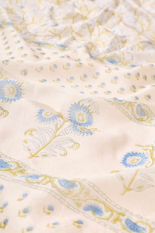 Light Blue Rajasthan Pure Silk Cotton Printed Sanganeri Saree thumbnail image number null