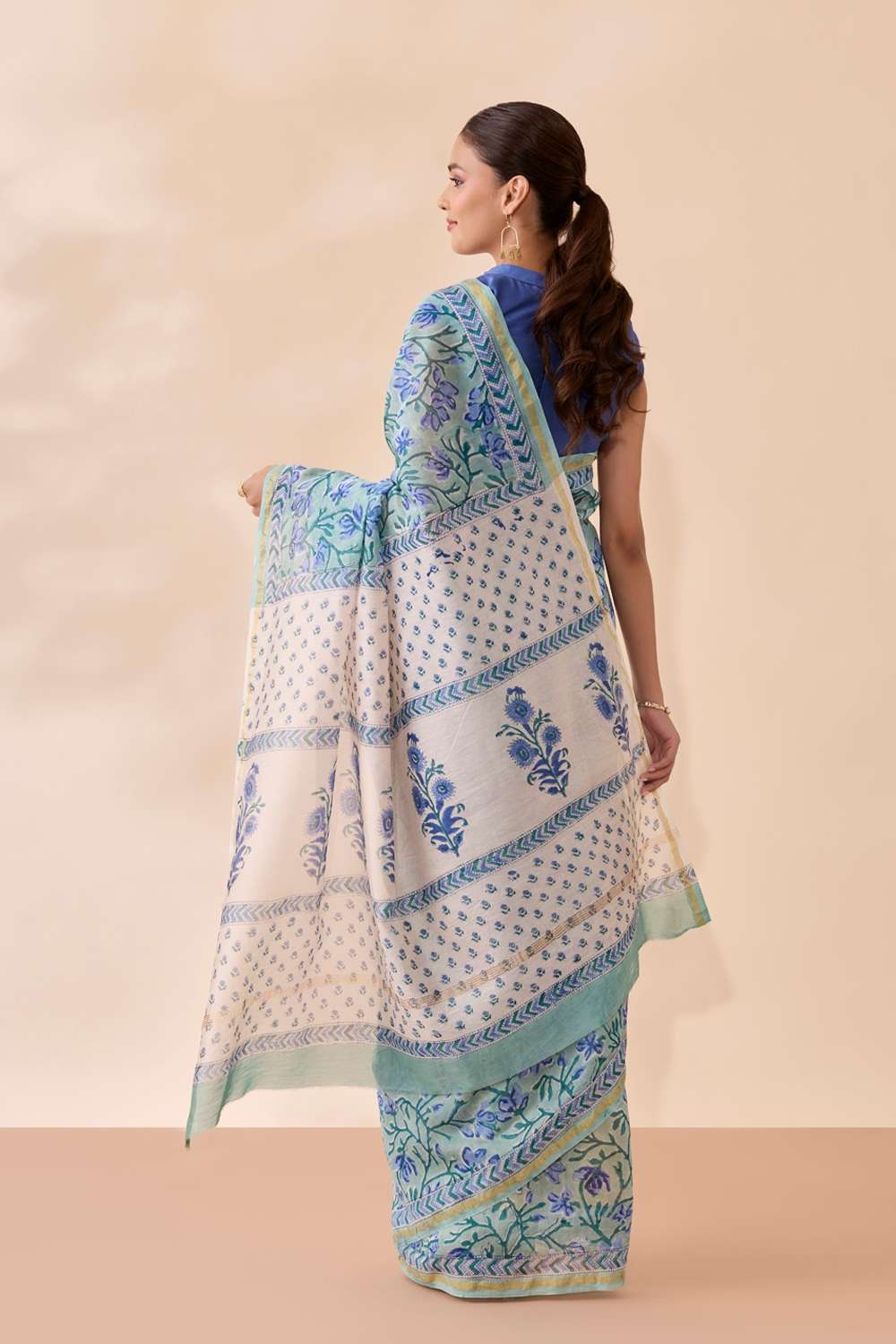 Light Blue Rajasthan Pure Silk Cotton Printed Sanganeri Saree image number null