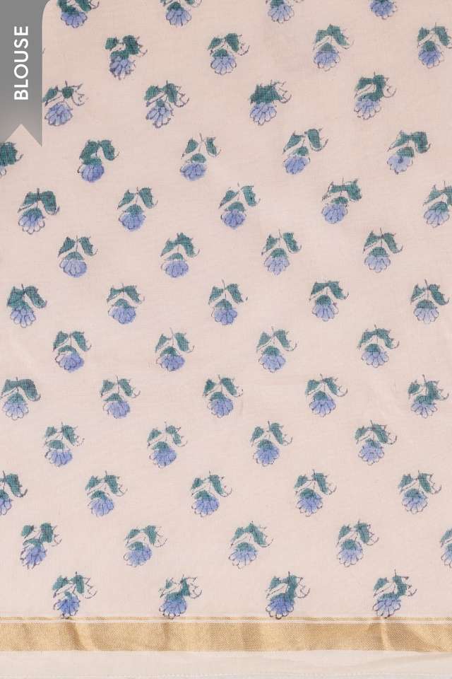 Light Blue Rajasthan Pure Silk Cotton Printed Sanganeri Saree thumbnail image number null