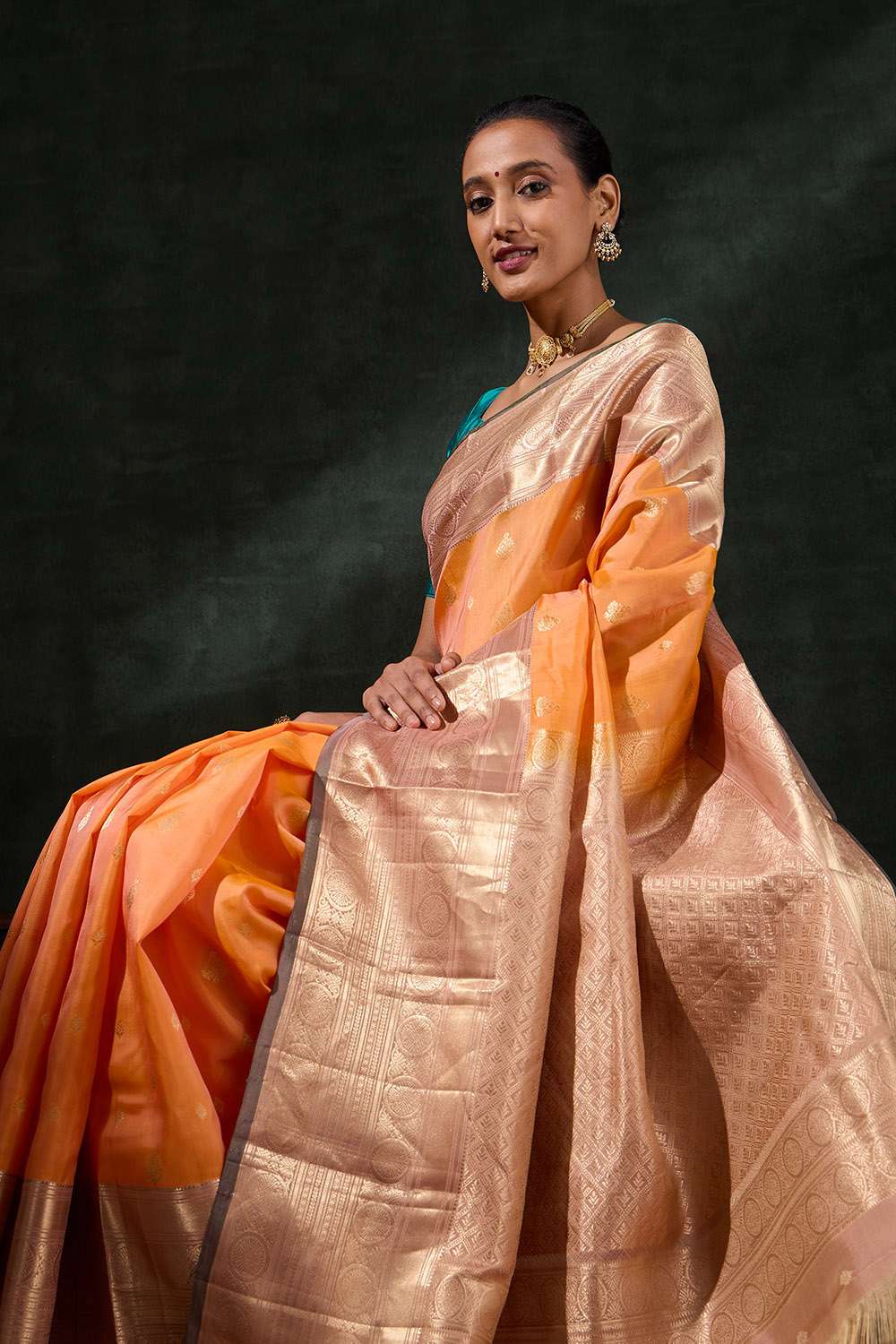 Orange Woven Silk Viscose Saree image number null