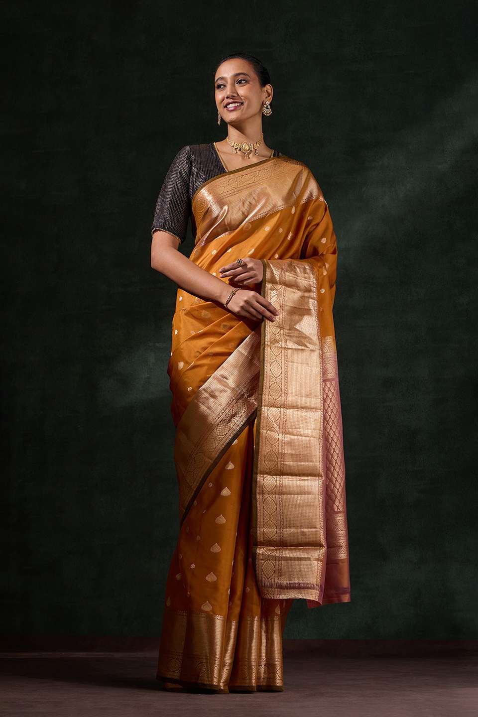 Dark Yellow Woven Silk Viscose Saree