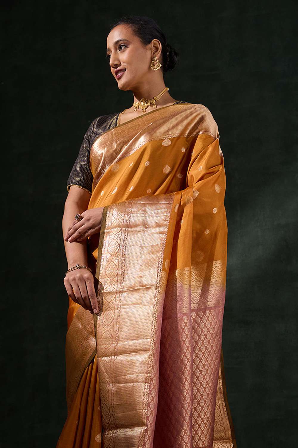 Dark Yellow Woven Silk Viscose Saree image number null