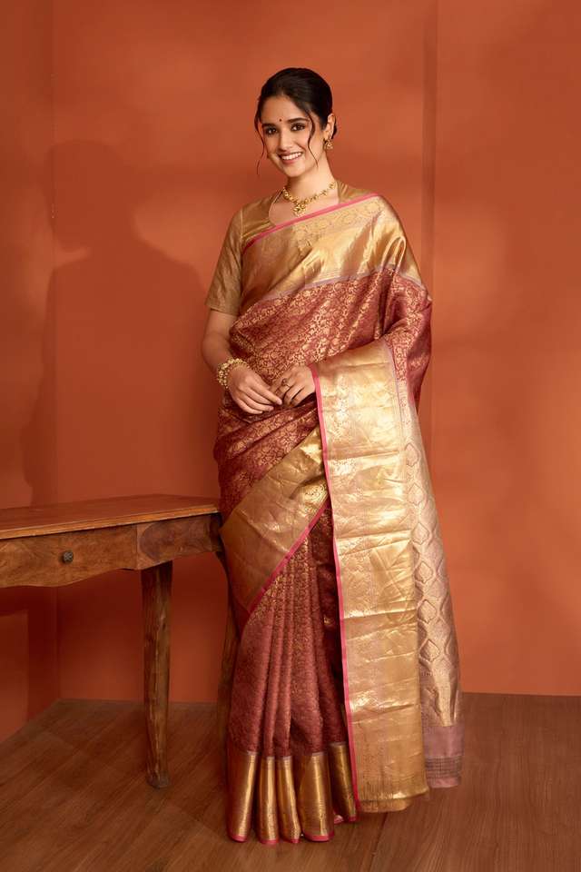 Brown Woven Kanjeevaram Inspired Design Silk Viscose Saree thumbnail image number null