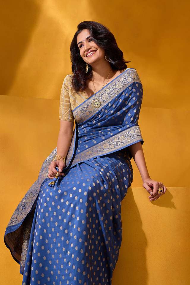 Blue Woven Viscose Crepe Saree image number