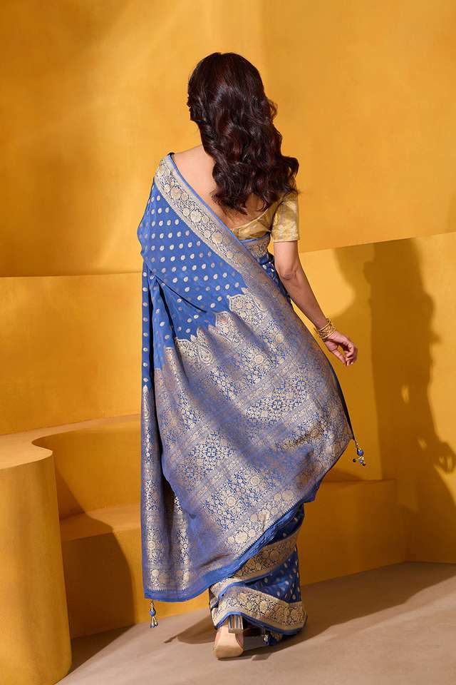 Blue Woven Viscose Crepe Saree thumbnail image number null