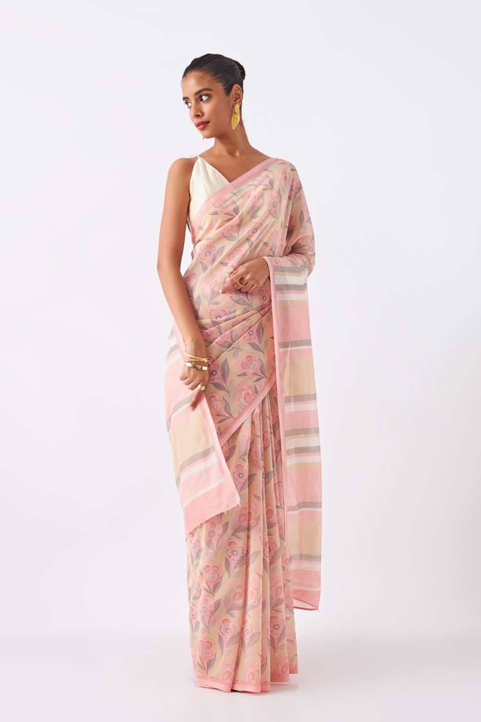 Light Pink Pure Silk Cotton Printed Saree