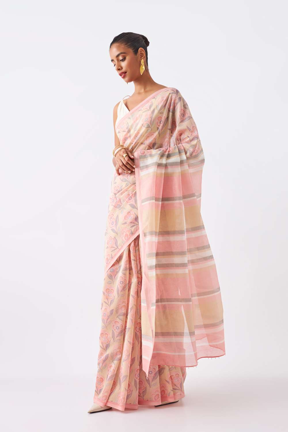 Light Pink Pure Silk Cotton Printed Saree image number null