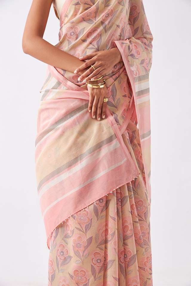 Light Pink Pure Silk Cotton Printed Saree thumbnail image number null