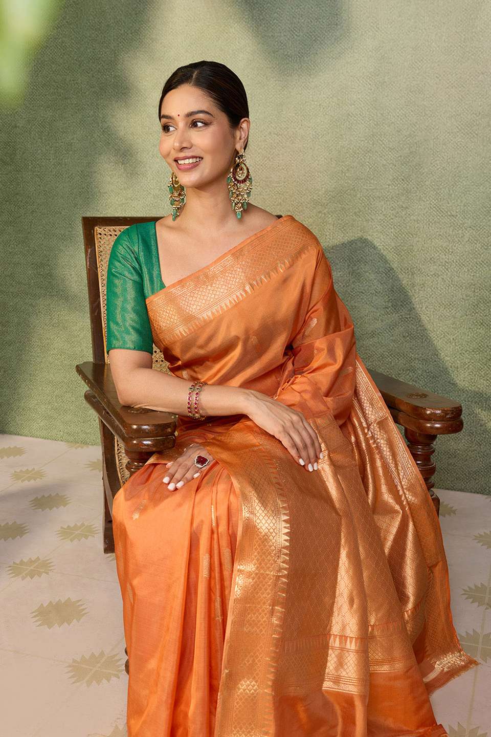 Orange Silk Viscose Kadwa Banarasi Saree