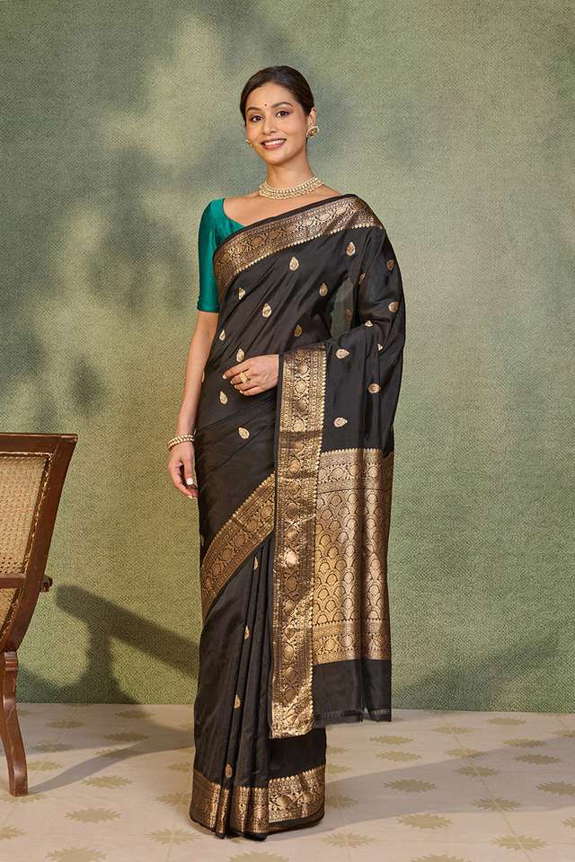 Black Silk Viscose Kadwa Banarasi Saree thumbnail image number null