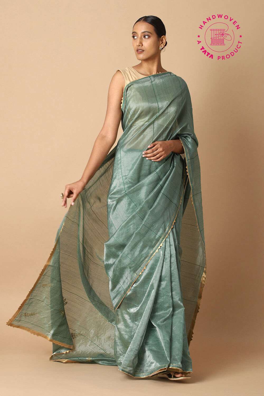 Dark Green Pure Tissue Silk Embroidered Saree image number null