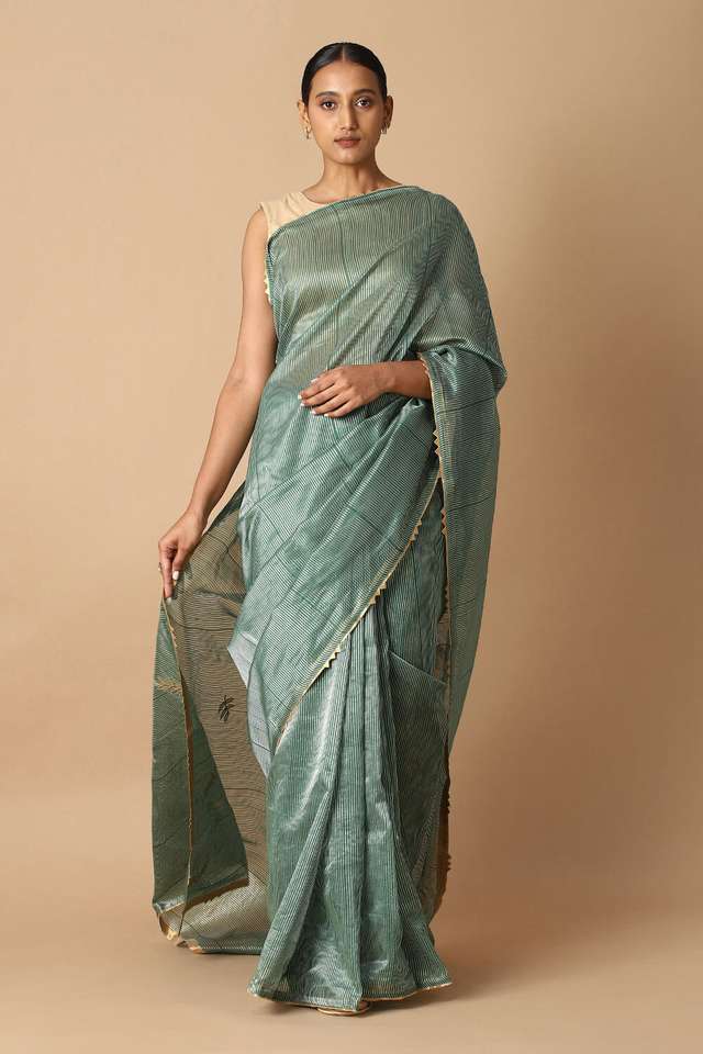Dark Green Pure Tissue Silk Embroidered Saree thumbnail image number null