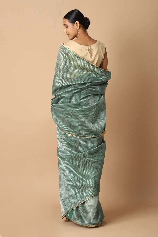 Dark Green Pure Tissue Silk Embroidered Saree thumbnail image number null