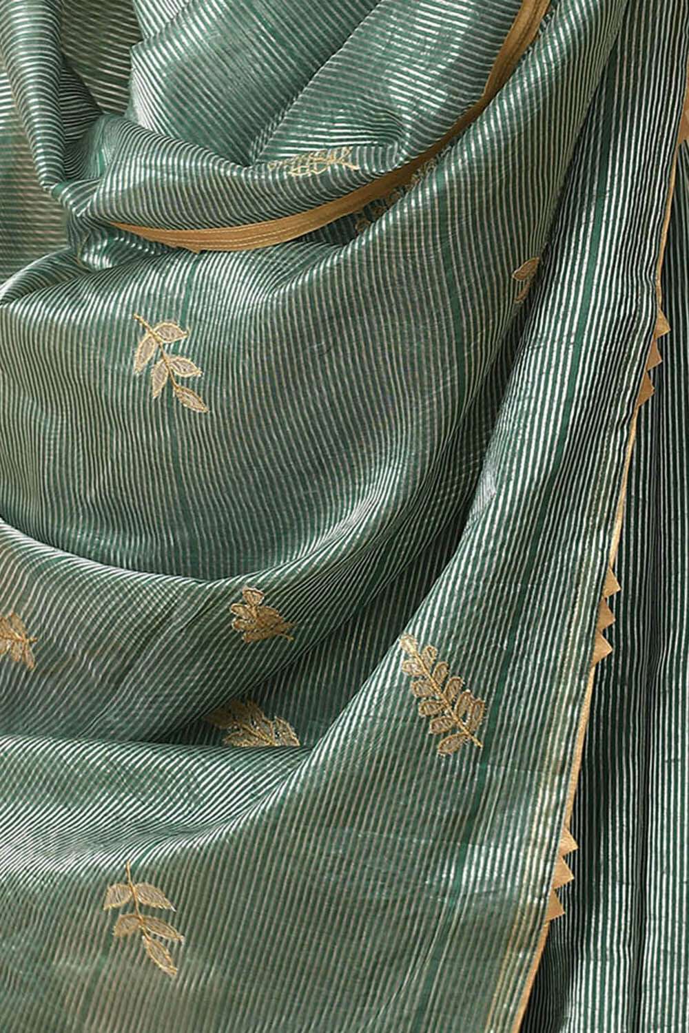 Dark Green Pure Tissue Silk Embroidered Saree image number null