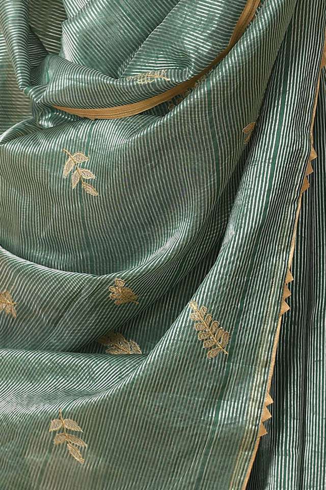 Dark Green Pure Tissue Silk Embroidered Saree thumbnail image number null