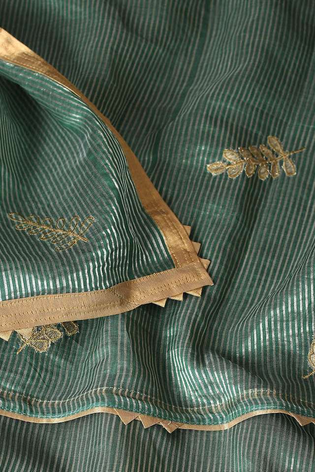 Dark Green Pure Tissue Silk Embroidered Saree thumbnail image number null