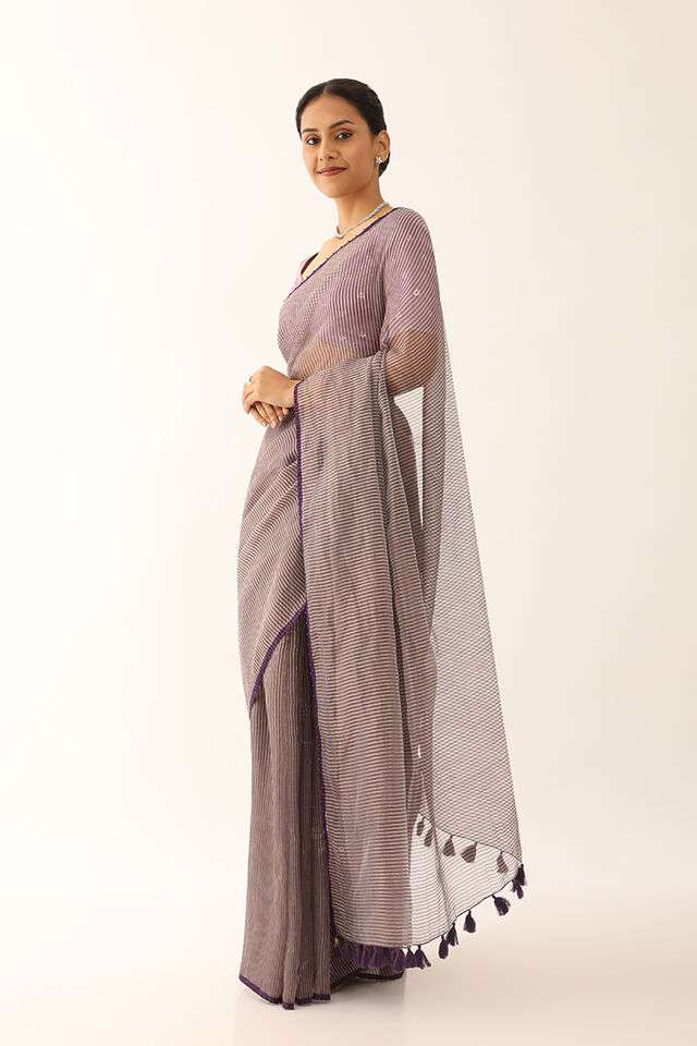 Violet Pure Silk Cotton Embroidered Saree image number null