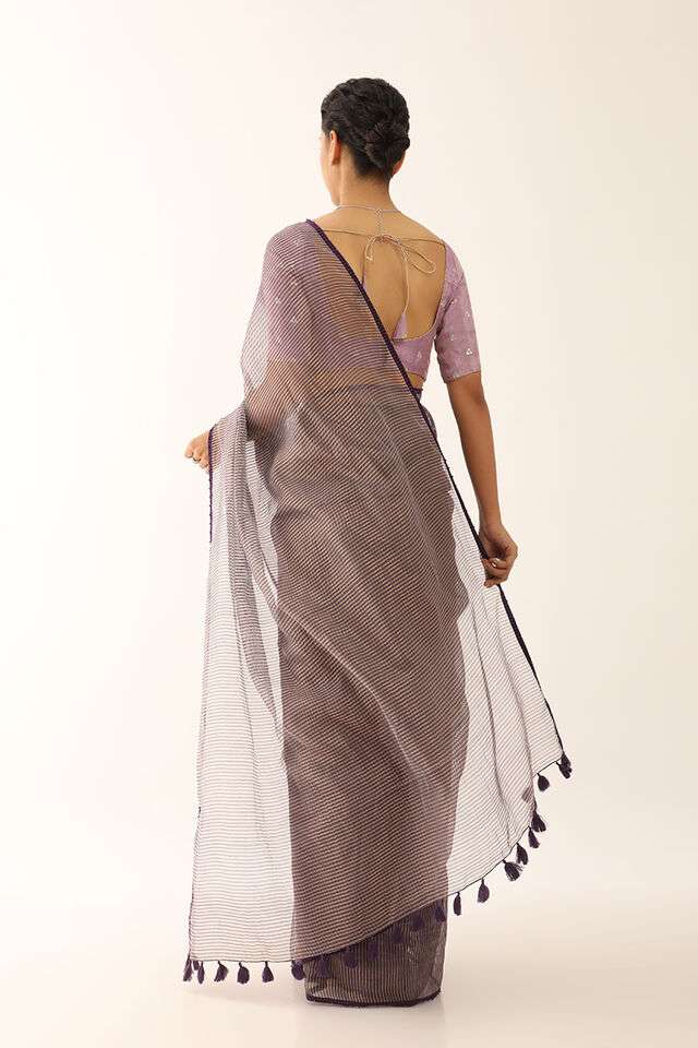 Violet Pure Silk Cotton Embroidered Saree thumbnail image number null