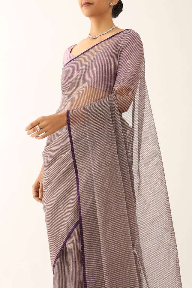 Violet Pure Silk Cotton Embroidered Saree thumbnail image number null