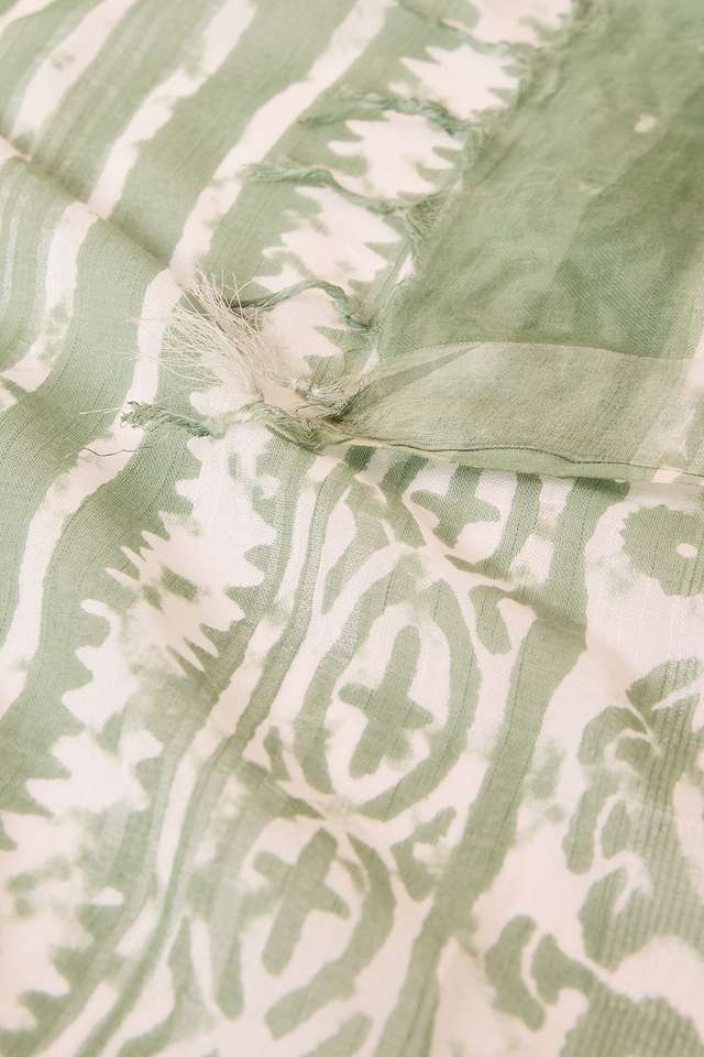 Light Green Rajasthan Cotton Viscose Dabu Block Printed Saree thumbnail image number null