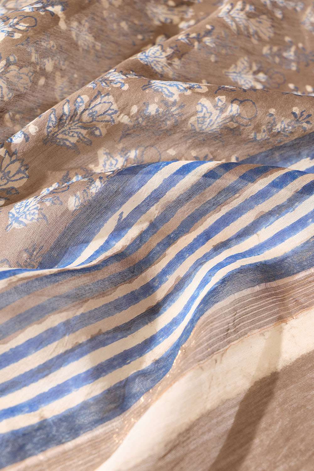 Grey Bagru Block Printed Pure Silk Cotton Bagru Saree image number null