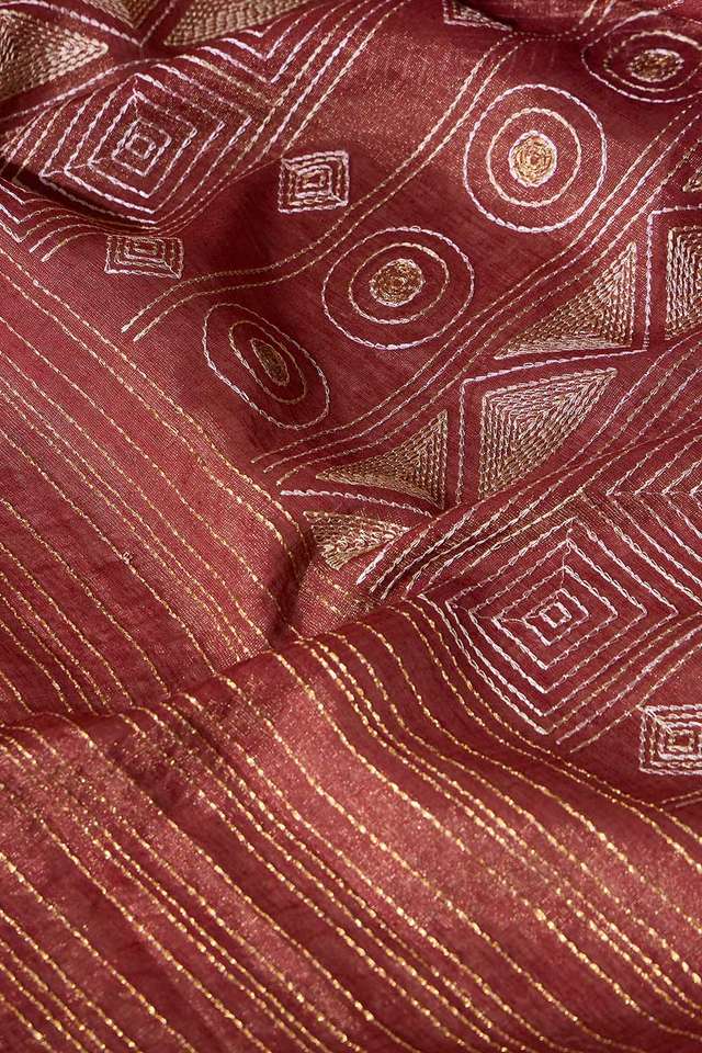 Red Tissue Linen Embroidered Saree thumbnail image number null