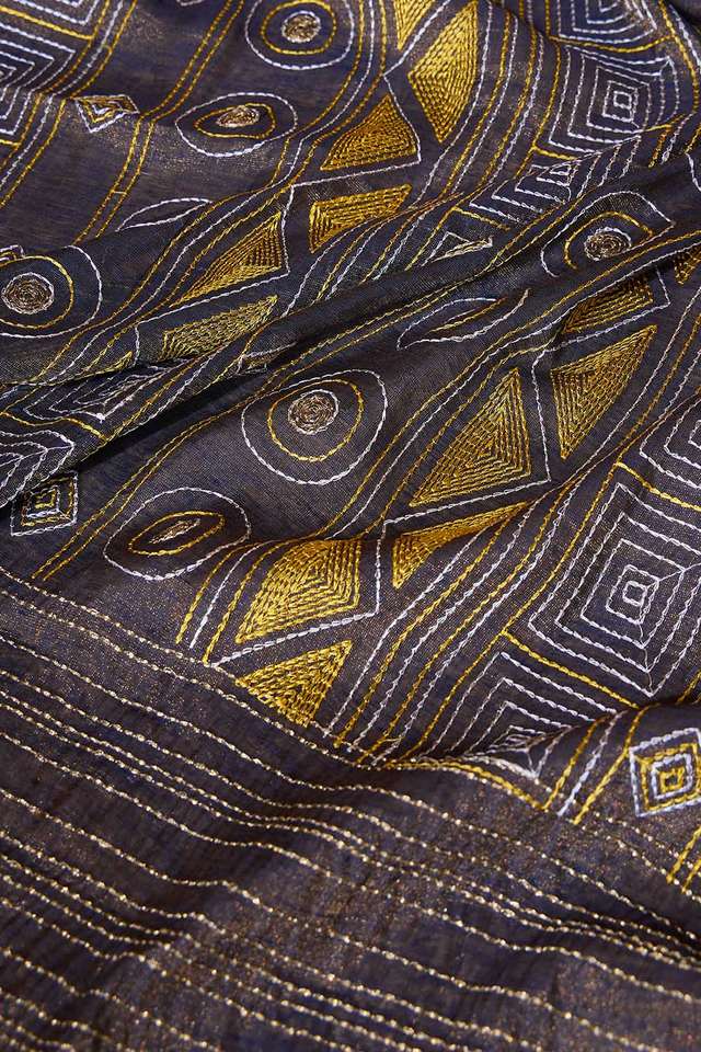 Dark Blue Tissue Linen Embroidered Saree thumbnail image number null