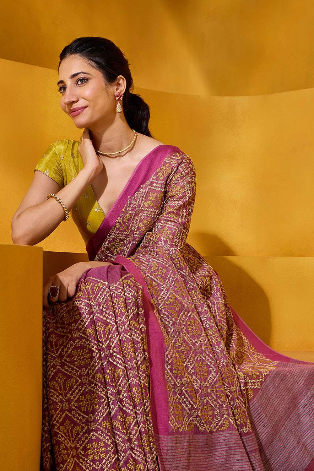 Pink Silk Modal Embroidered Saree image number null