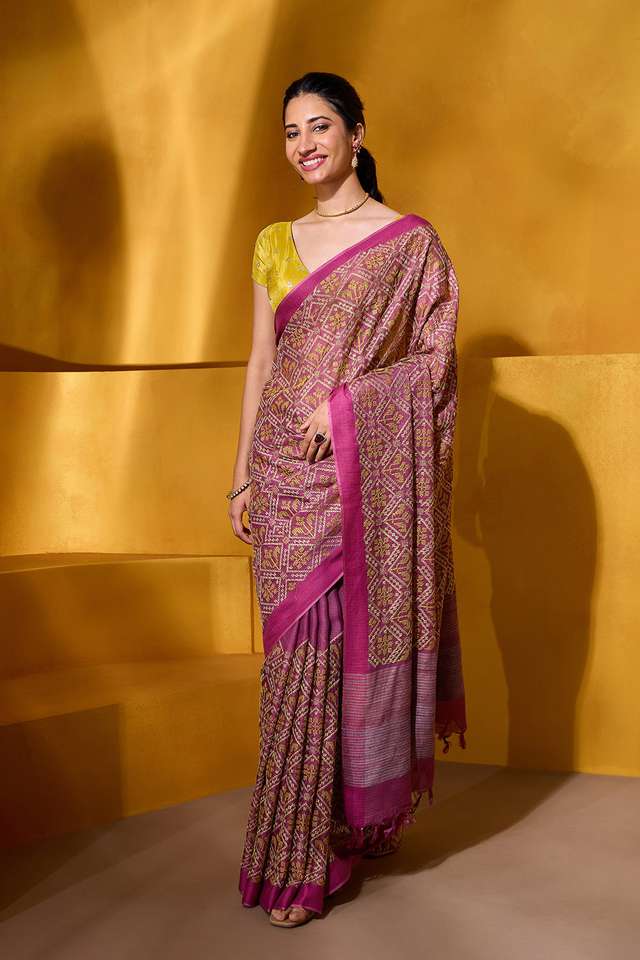 Pink Silk Modal Embroidered Saree thumbnail image number null