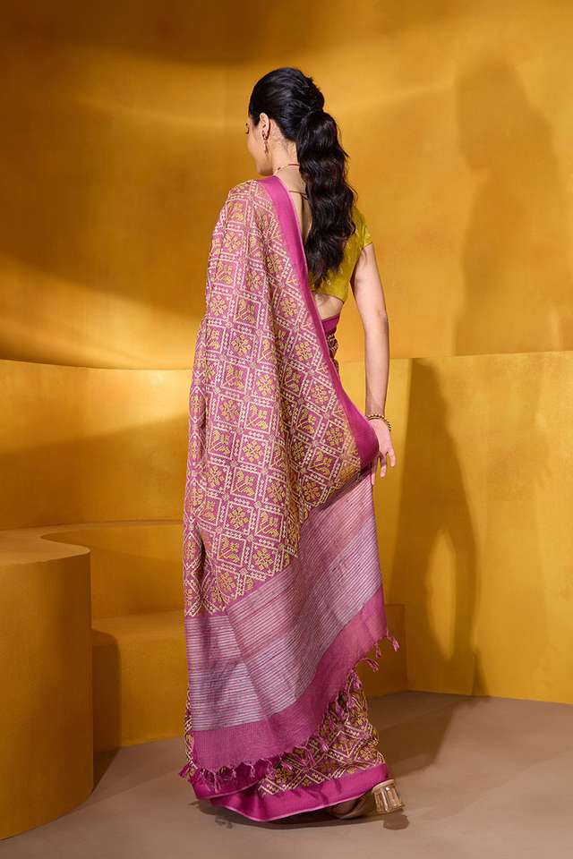 Pink Silk Modal Embroidered Saree thumbnail image number null